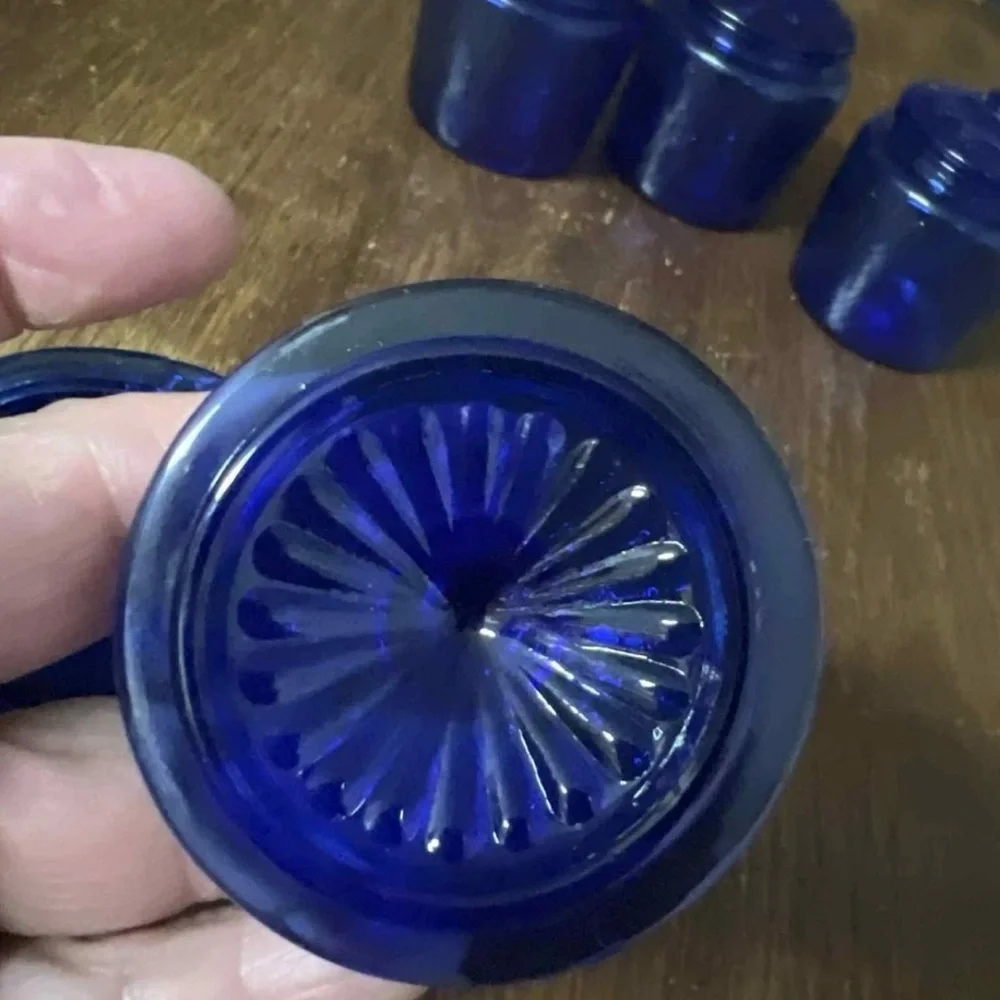 Indiana Glass Cobalt Blue Apothecary Jar Set (4) – Vintage 1960s Colonial Blue